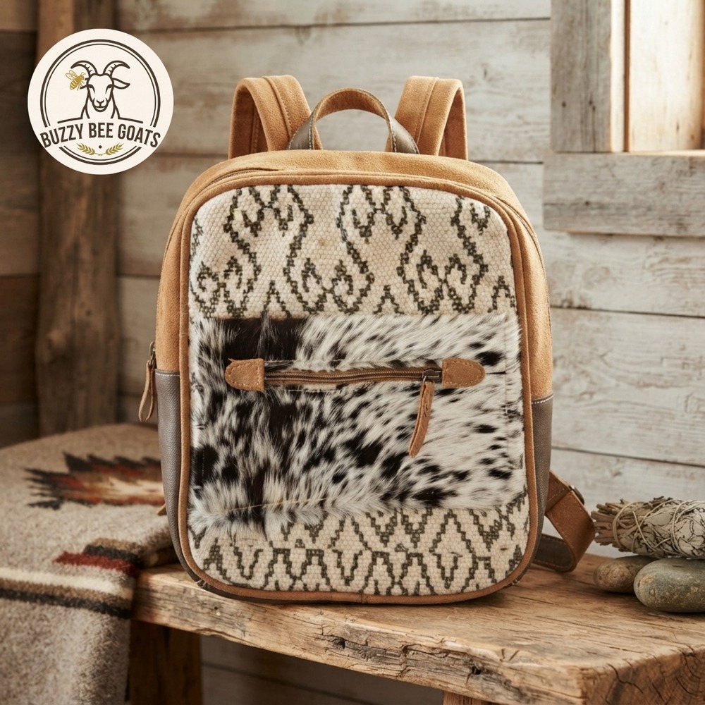 Myra Bag Upcycled Canvas Genuine Hair-On Cowhide Western Mini Backpack